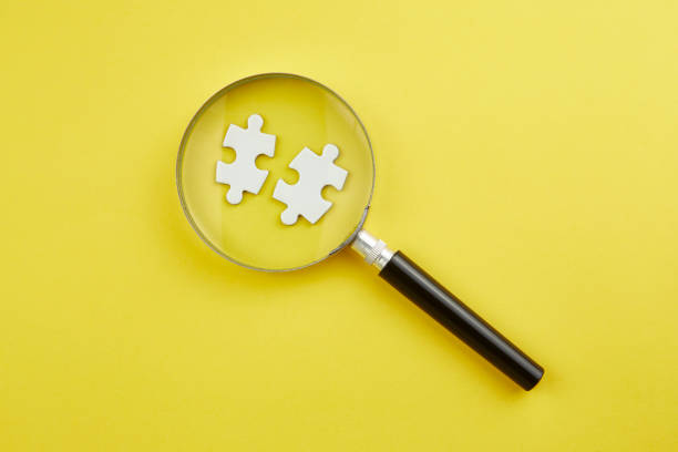 istock Puzzle piece standing under the magnifying glass 1125833542
