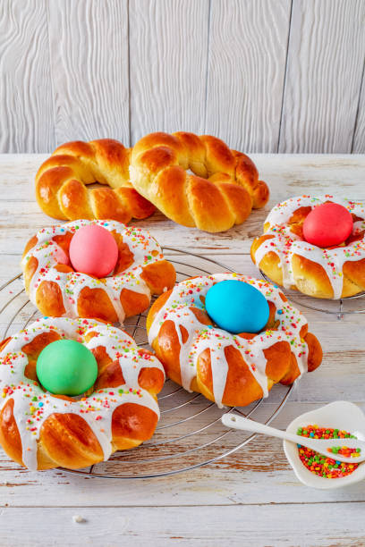 istock Italian braided Easter Bread Rings, top view 1125834197