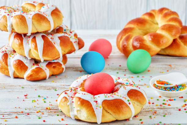 istock Italian braided Easter Bread Rings, top view 1125834207