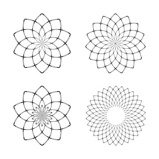 디자인 요소 집합입니다. 동그라미 기하학적 패턴입니다. - water lily lotus water lily stock illustrations