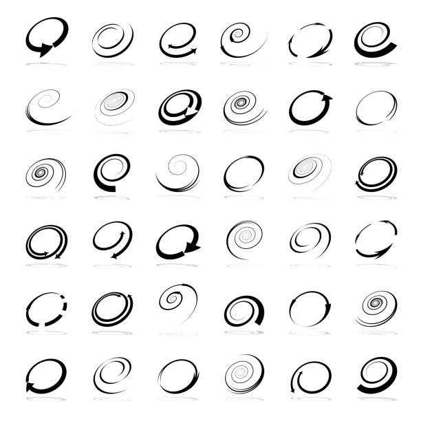 illustrations, cliparts, dessins animés et icônes de éléments de conception en spirale. ensemble d’icônes abstraites. - ellipse