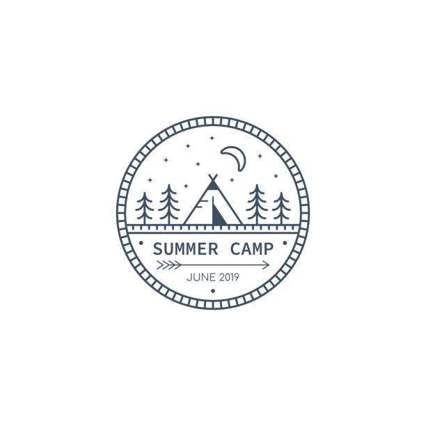 여름 캠프 로고 - outline hiking woods forest stock illustrations