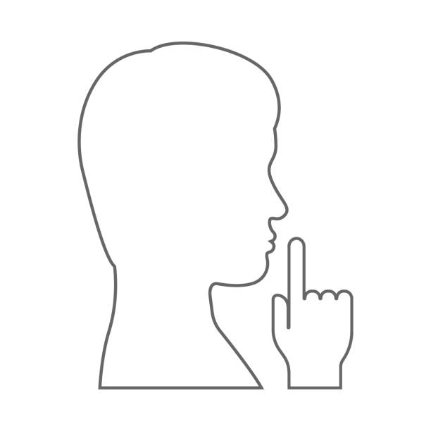 palec na ustach. gest shh. zarys. ilustracja wektorowa - finger on lips black and white secrecy men stock illustrations
