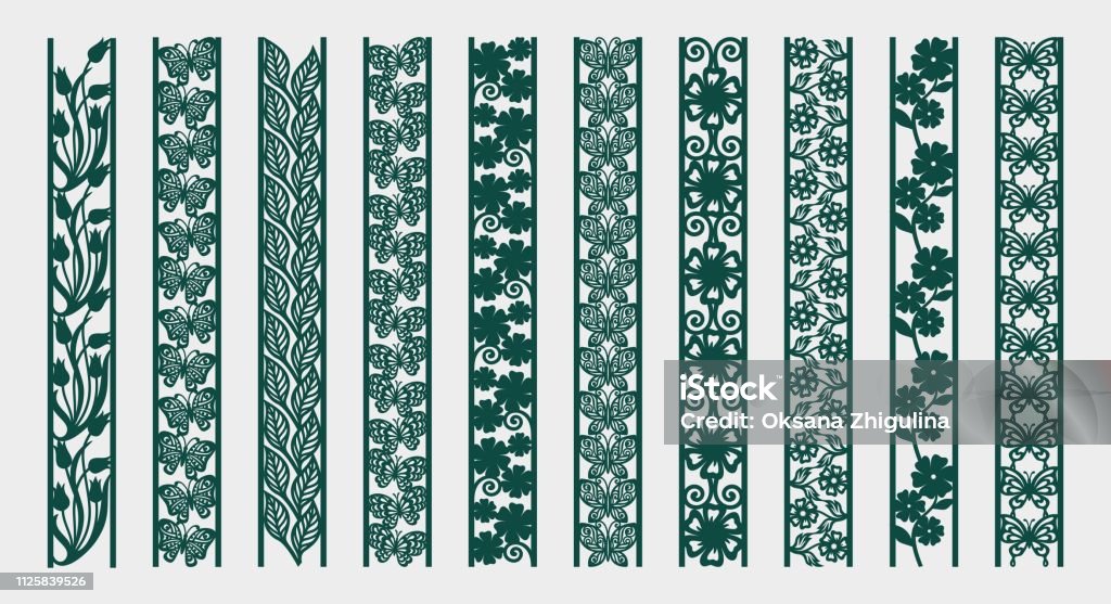 Border with flowers, leaves, branches and butterflies. Floral frame. Template for laser cut, wood carving, paper cutting and printing. Vector illustration. Bookmark stock vector