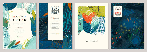 Universal Art Templates_03 Set of abstract creative universal artistic templates. Good for poster, card, invitation, flyer, cover, banner, placard, brochure and other graphic design. Vector illustration. watercolor nature stock illustrations