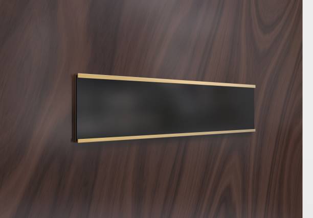 Blank frame Door and Wall Signage or name plate with brushed metal plate. 3d render illustration.