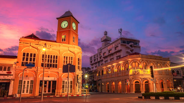istock beautiful sky behind the antique building in Phuket square 1125840815