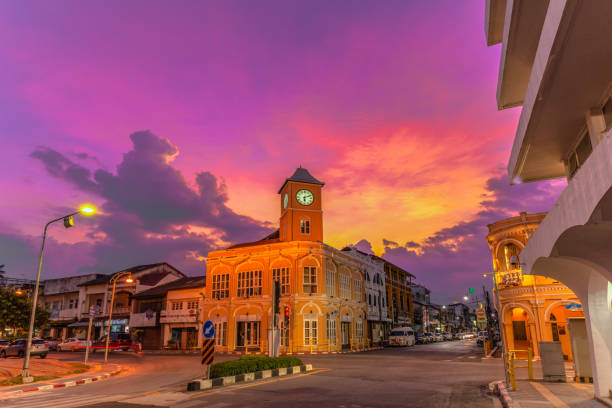 istock beautiful sky behind the antique building in Phuket square 1125840816