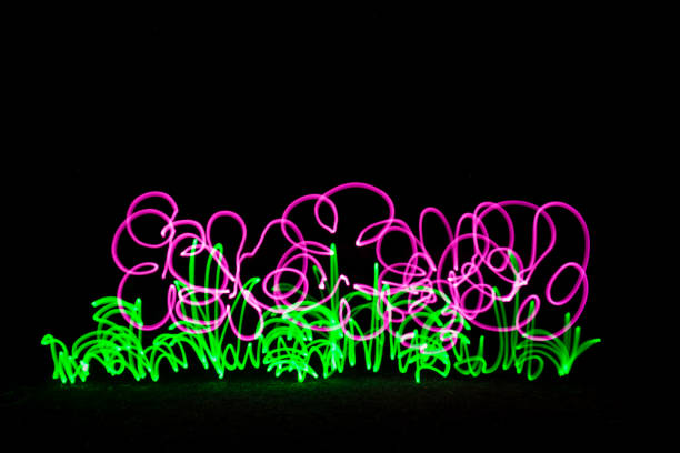 Childlike drawing made by light painting.  North Vancouver, British Columbia, Canada.