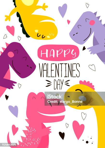 Invitation Card For A Dinosaur Party Stock Illustration - Download Image Now - Dinosaur, Valentine Card, Valentine's Day - Holiday