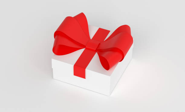 istock Gift box. White carton with red ribbon. 3d render illustration 1125843302