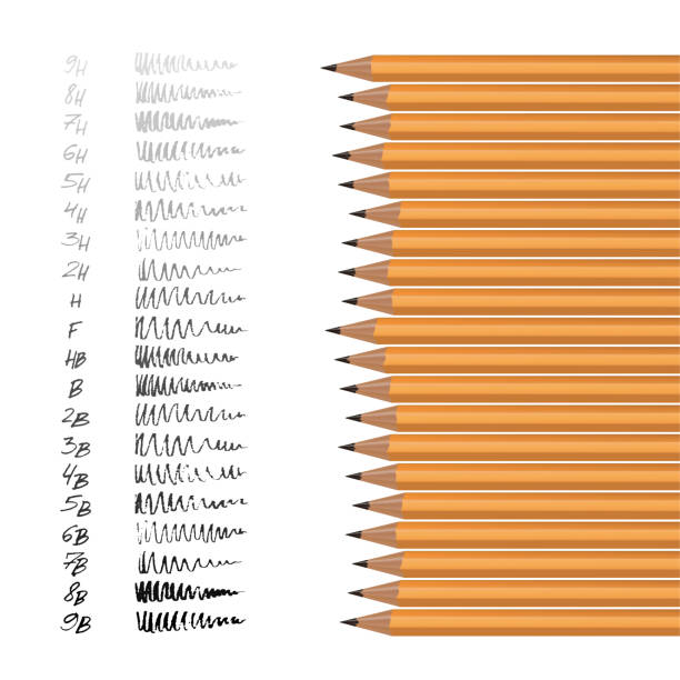 A set of yellow pencils of different hardness with examples of stiffness. Vector image on white background. A set of yellow pencils of different hardness with examples of stiffness. Vector image on white background EPS 10 hardness stock illustrations