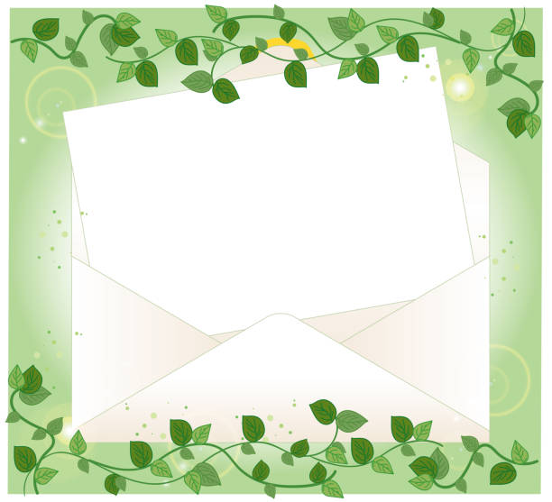 открытый конверт и бумага для письма - рамка плюща - mailbox mail junk mail opening stock illustrations