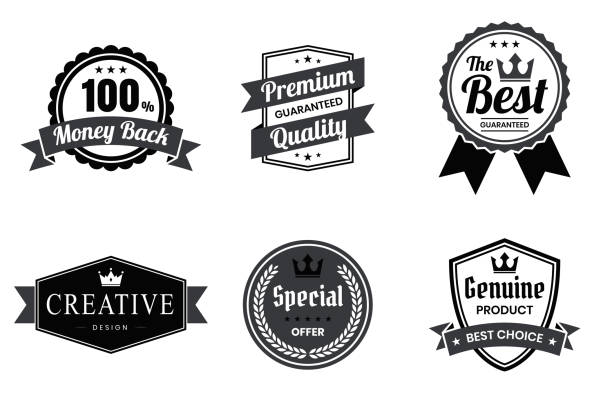 ilustraciones, imágenes clip art, dibujos animados e iconos de stock de conjunto de negro insignias y etiquetas - elementos de diseño - shield shape sign design element