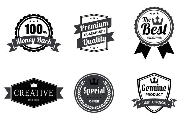 illustrations, cliparts, dessins animés et icônes de set de badges noirs et étiquettes - éléments de conception - shield shape sign design element