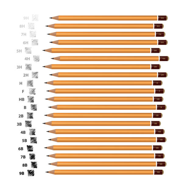 A set of yellow pencils of different hardness with examples of stiffness. Vector image on white background. A set of yellow pencils of different hardness with examples of stiffness. Vector image on white background EPS 10 hardness stock illustrations