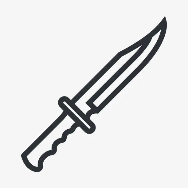 Vector illustration of Hunting Knife Dagger Blade Flat Line Vector Icon