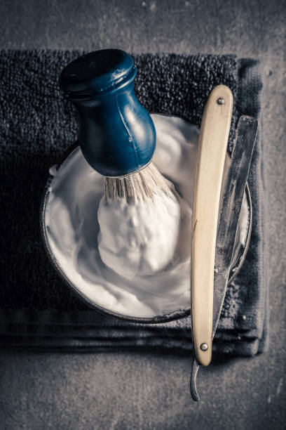 istock Tools for shave with soap, brush and old razor 1125847408