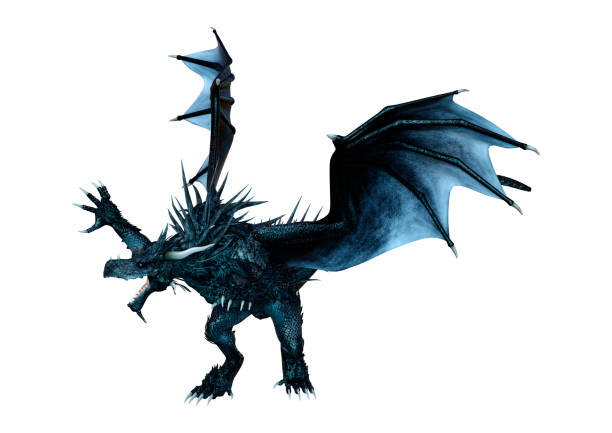 istock 3D illustration black fantasy dragon on white 1125852651
