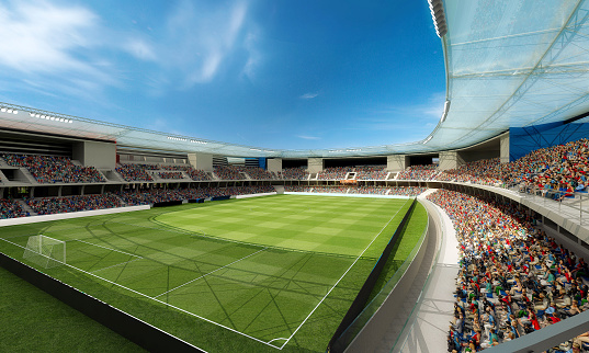 3d concept of crowded football soccer stadium