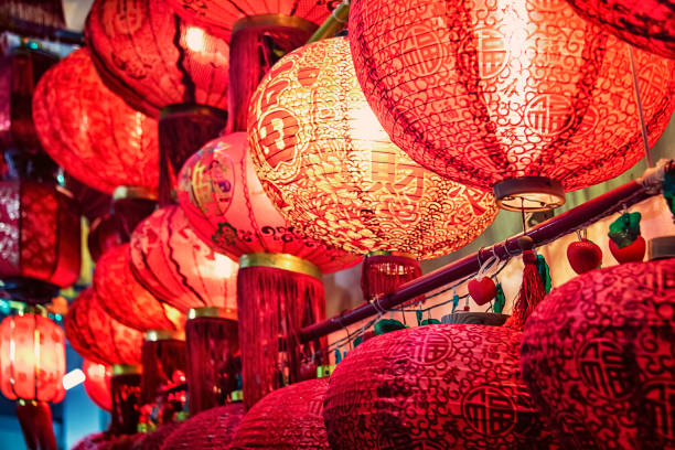 Decoration for chinese new years Red chinese lantern in temple chinese new year photos stock pictures, royalty-free photos & images