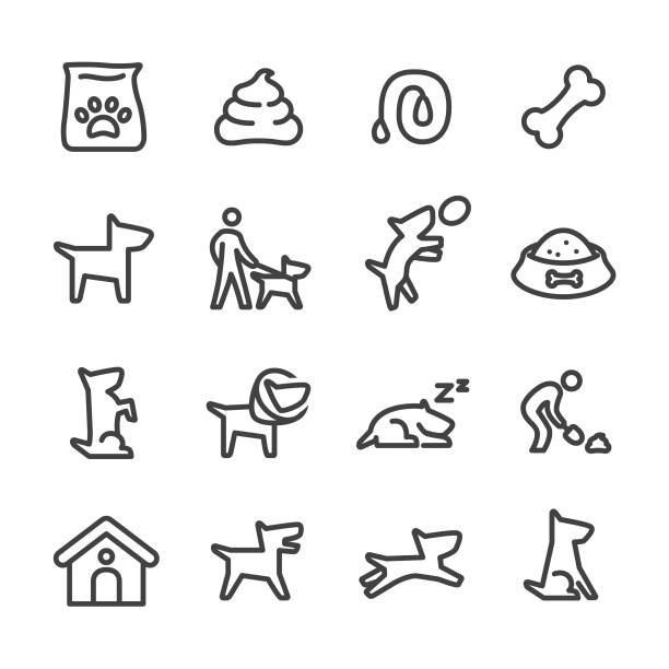 ikony psów - seria liniowa - dog dung garbage pets stock illustrations