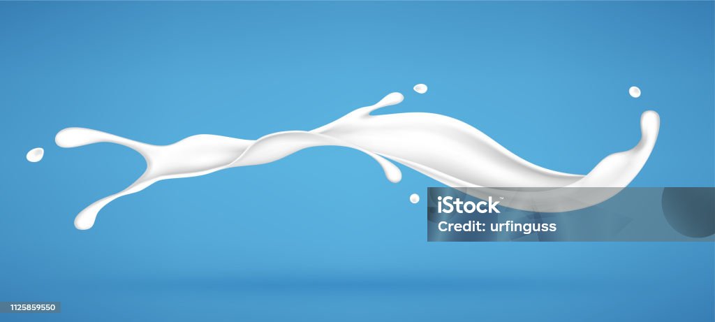 Splash of milk or cream isolated on blue background. Realistic vector illustration Milk stock vector