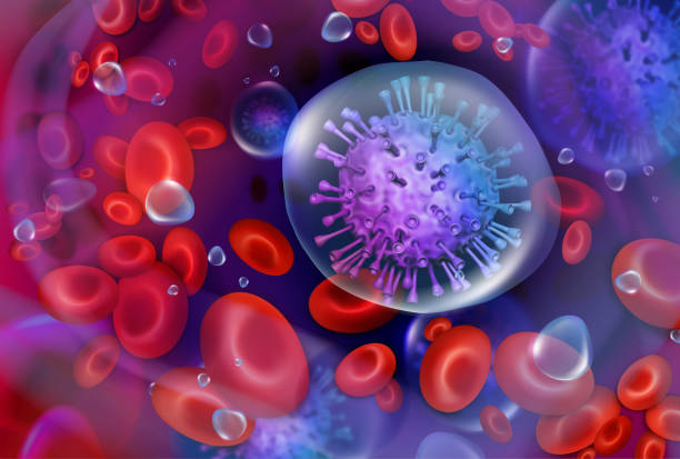 illustrazioni stock, clip art, cartoni animati e icone di tendenza di virus nel sangue. immagine vettoriale. - bacterium biology flowing vascular