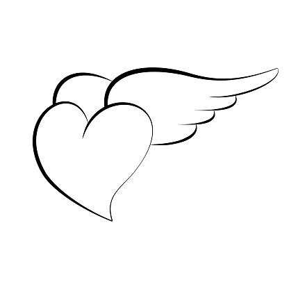 The heart flies on the wings. Love concept Symbol of love. Congratulations on Valentine's Day.