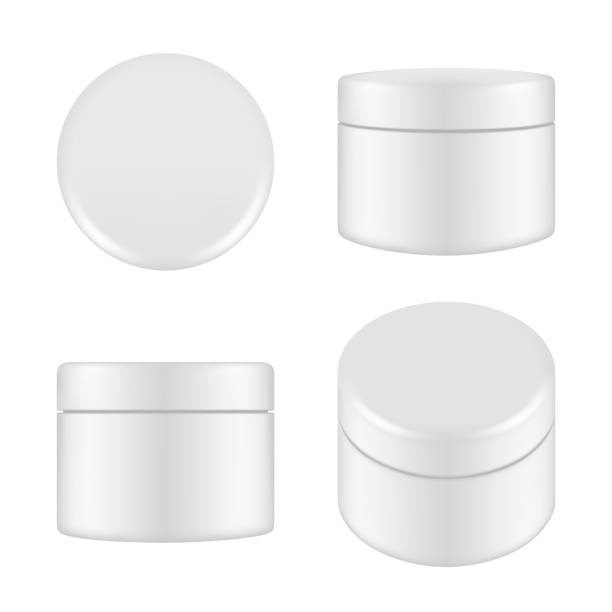 Cosmetic package. Rounded cleaning cream plastic tube box container top and side view vector mockup isolated Cosmetic package. Rounded cleaning cream plastic tube box container top and side view vector mockup isolated. Illustration of container cream, plastic box round compact mirror stock illustrations