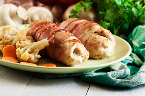 Chicken breast stuffed with champignon stock photo