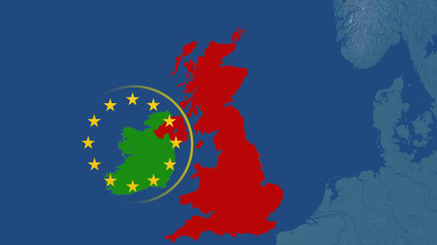 brexit 보좌 만화 아일랜드 영국 및 유럽 - 북부 아일랜드 stock illustrations