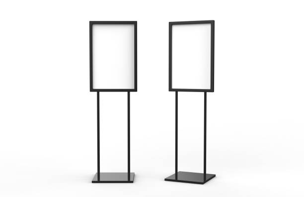 Indoor Pedestal Steel Sign Stand poster banner advertisement Display, Lobby Menu Board, 3D Illustration Banner - Sign, Billboard, Commercial Sign, Digital Display, Exhibition kiosk stock pictures, royalty-free photos & images