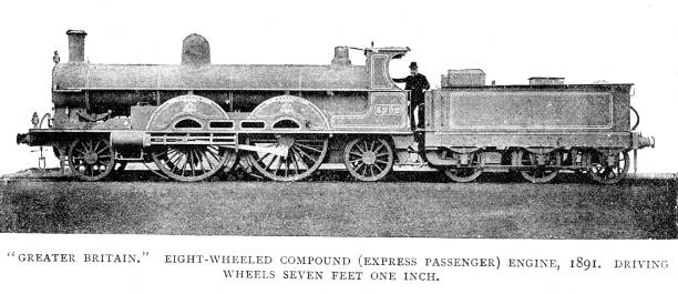 istock Victorian black and white engraving of an eight-wheeled compound (express passenger) engine 
