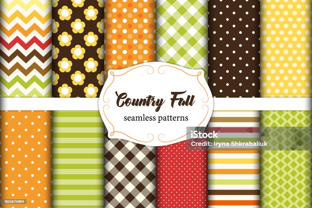 Simple Country Patterns Set Of 12 Cute Seamless Country Fall Patterns With Primitive Ornaments ...