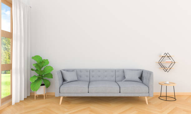 istock Gray sofa and table in living room interior, 3D rendering 1125872255