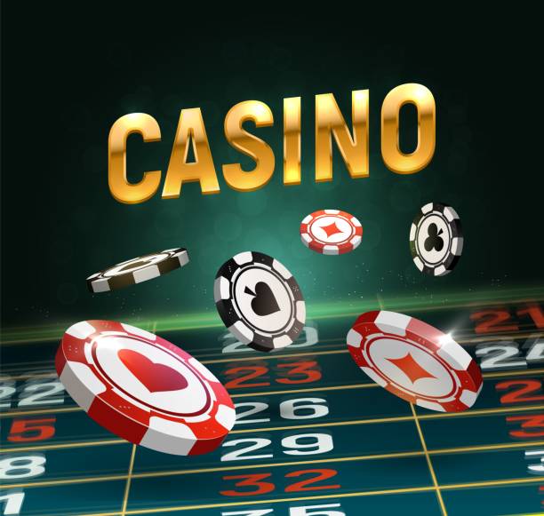 online-casino-vektor-illustration. schwarze und rote chips fallen am spieltisch mit goldenen text auf dunklem hintergrund. - playing chance gambling house stock-grafiken, -clipart, -cartoons und -symbole