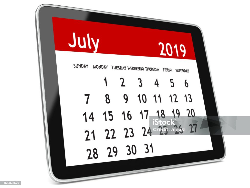 July 2019 calendar tablet Calendar Stock Photo