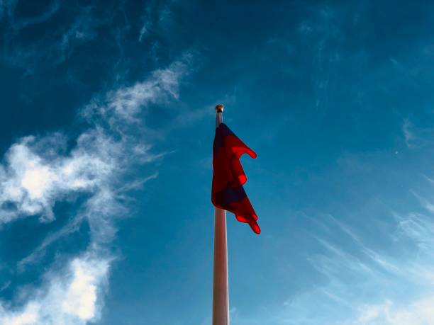 istock Russian and Swedish flag waving on slow wind 1125873572