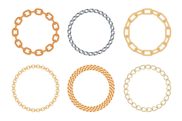 ilustrações de stock, clip art, desenhos animados e ícones de set of circle golden and silver chain frames. - gold chain chain circle connection