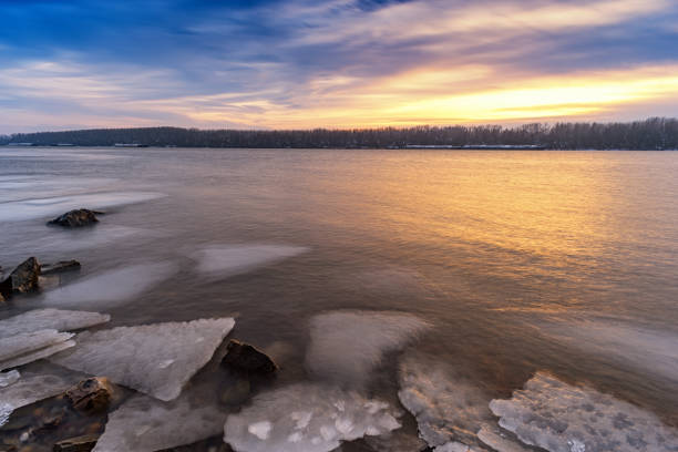 istock Winter sunset at Danube River in Europe 1125874962