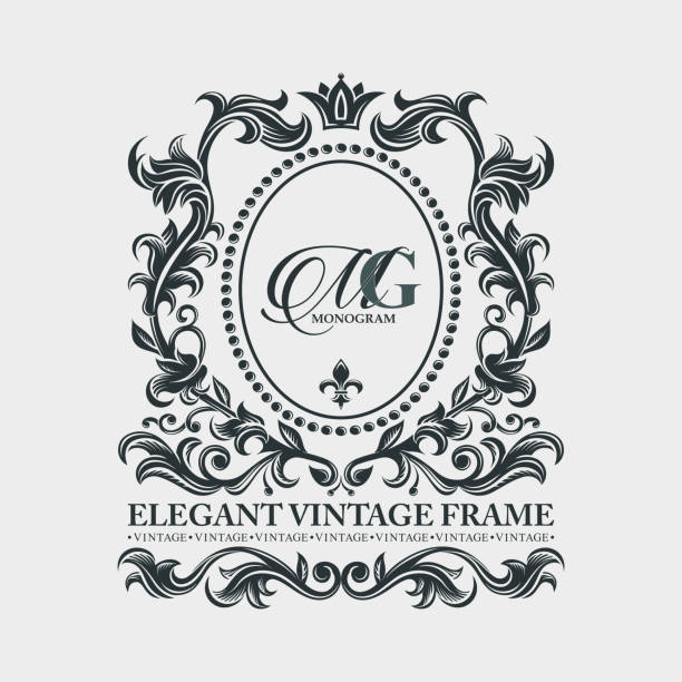 illustrazioni stock, clip art, cartoni animati e icone di tendenza di monogramma vettoriale. lussuosa cornice decorativa. invito di nozze. linee eleganti di ornamento calligrafico. sfondo ornato. simboli araldici. - victorian style frame picture frame wreath