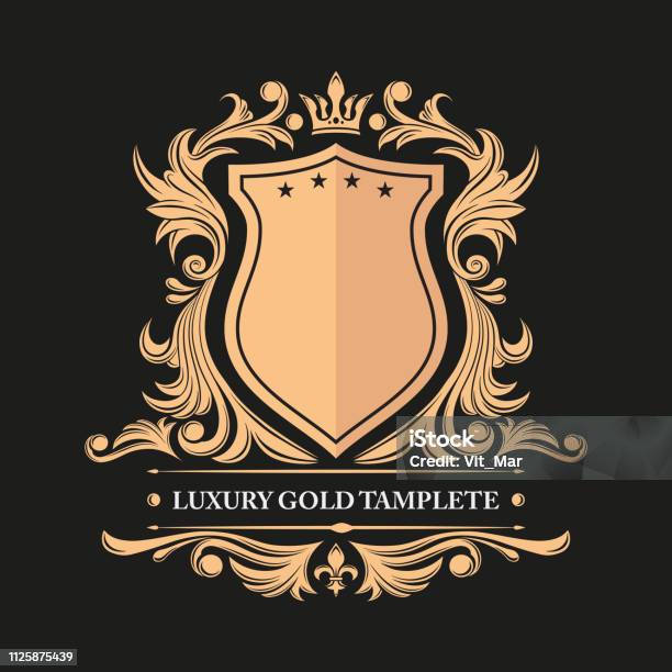 Gold Decorative Floral Frame And Monogram Initials Vector Heraldic Templates Exclusive Leafy Vintage Ornament Luxury Golden Pattern Stock Illustration - Download Image Now