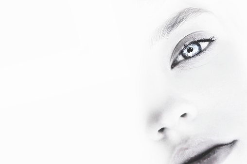 Black and white image of girl's eyes
