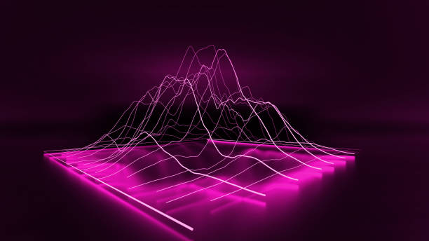 istock 3D Purple modern lined chart graph business on dark background. 1125878605