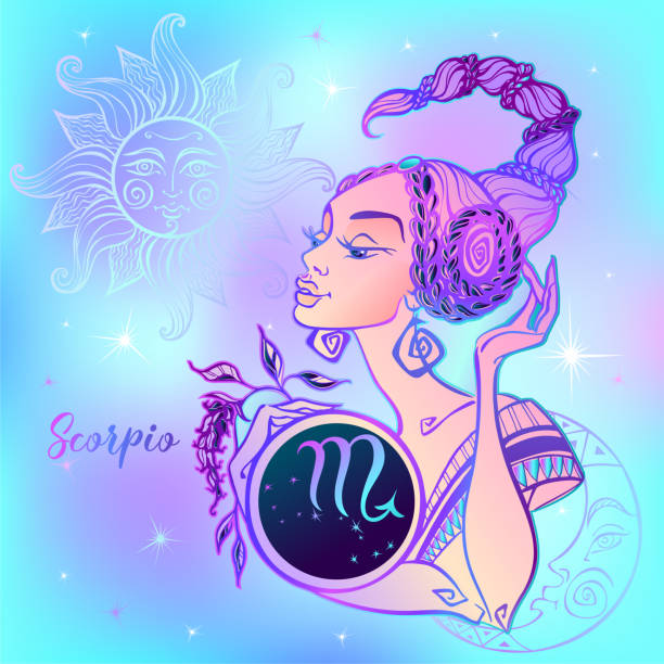 Zodiac sign Scorpio a beautiful girl. Horoscope. Astrology. Vector. Zodiac sign Scorpio a beautiful girl. Horoscope. Astrology. Vector female scorpio tattoos stock illustrations