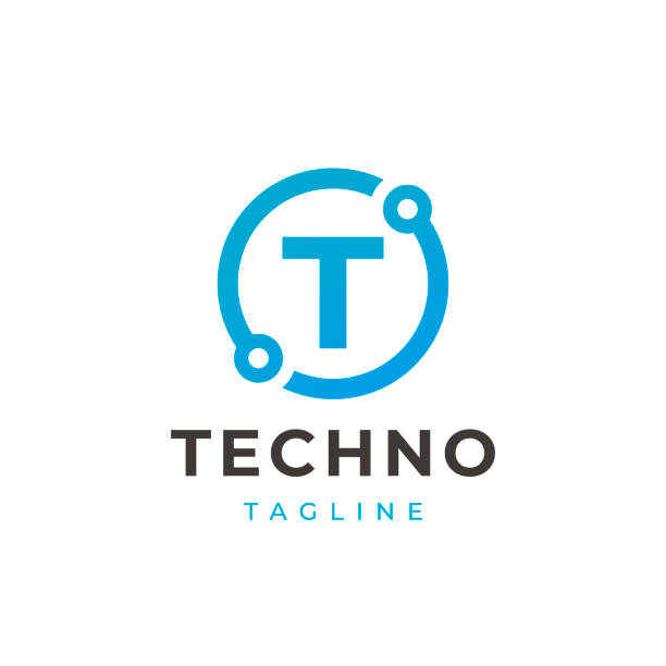 tech t logo icon design briefvorlage. technologie abstrakte linie verbindung kreis vektor-logo. einfache kreative vorlage. - t stock-grafiken, -clipart, -cartoons und -symbole