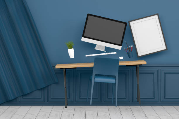 istock Zero Gravity Workplace with Blank Screen Monitor and Frame in modern interior 1125882152