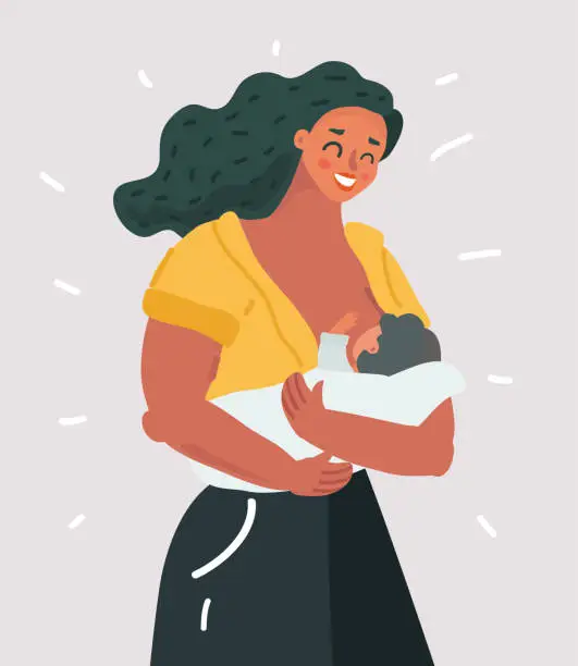 Vector illustration of Beautiful mother breastfeeding her baby child.