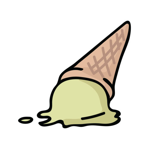 симпатичные плавления мороженого вафельный конус вектор иллюстрации - melting ice cream cone chocolate frozen stock illustrations